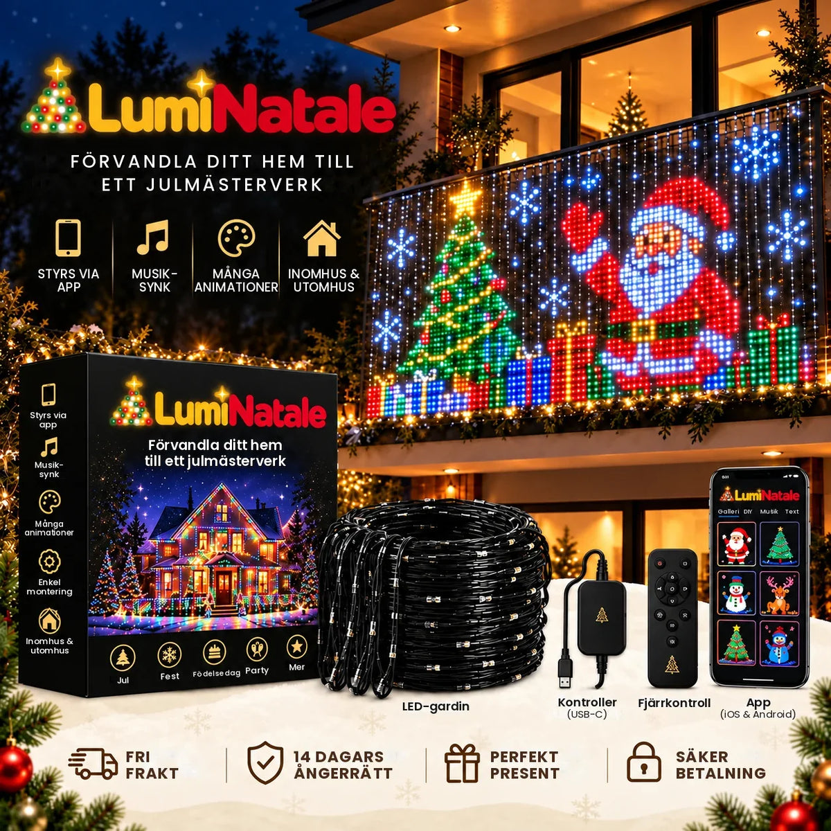 LumiNatale – animerad LED-gardin för balkongen, med app [sv]